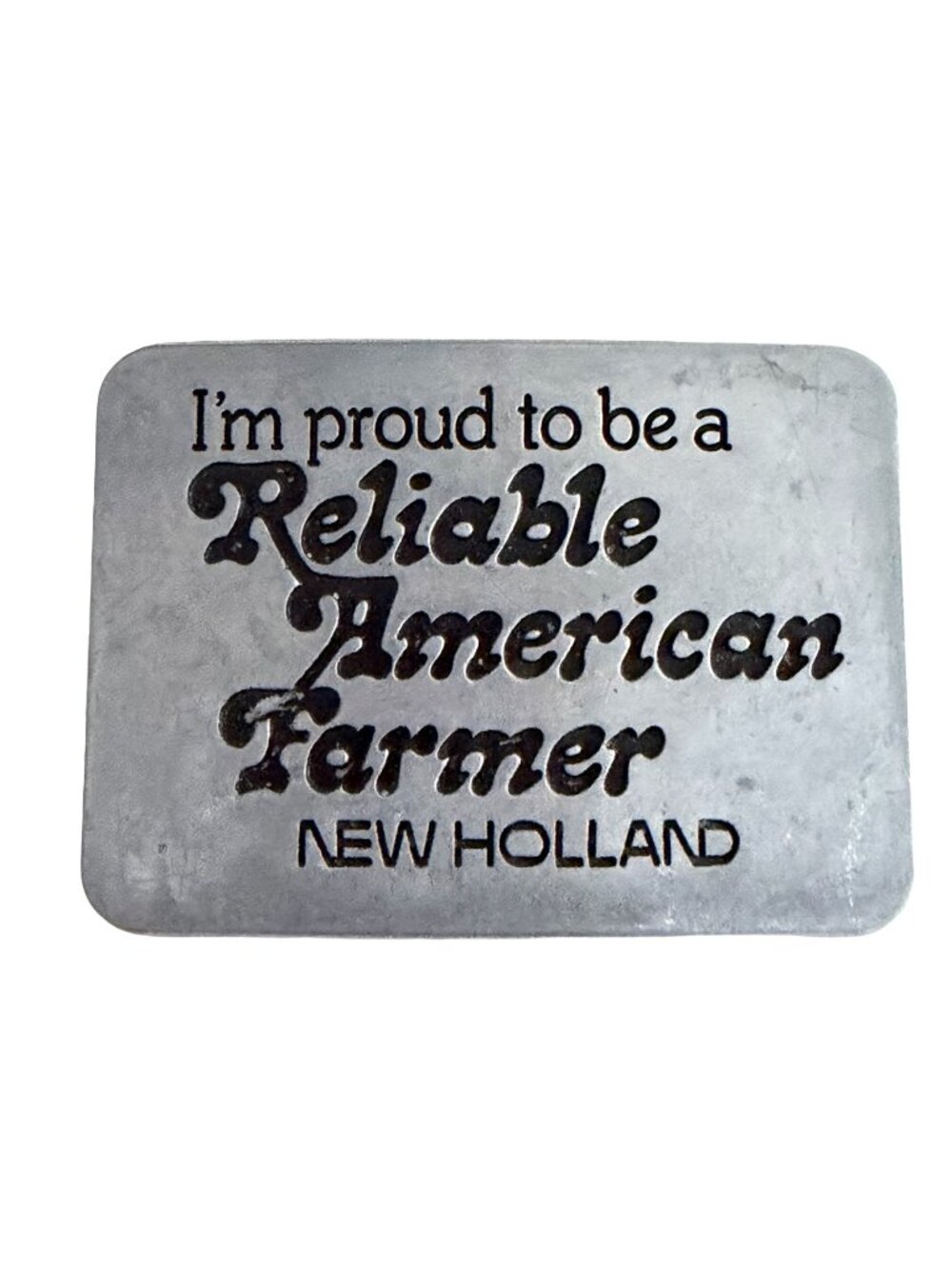 Vintage 1982 New Holland Reliable American Farmer Belt Buckle Silver Tone Tracto